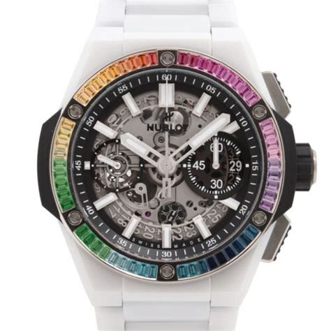 Hublot Big Bang Integrated White Ceramic Baguette Rainbow..